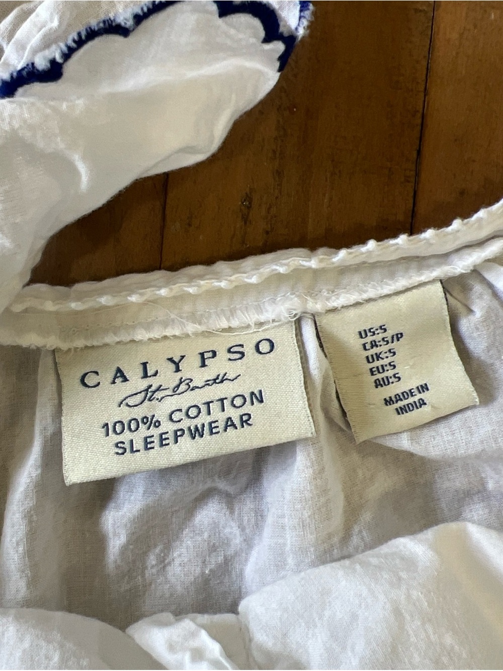 Calypso St Barth Womens White Blue Cotton Shell Embroidered Pajama Set Small - Picture 4 of 8